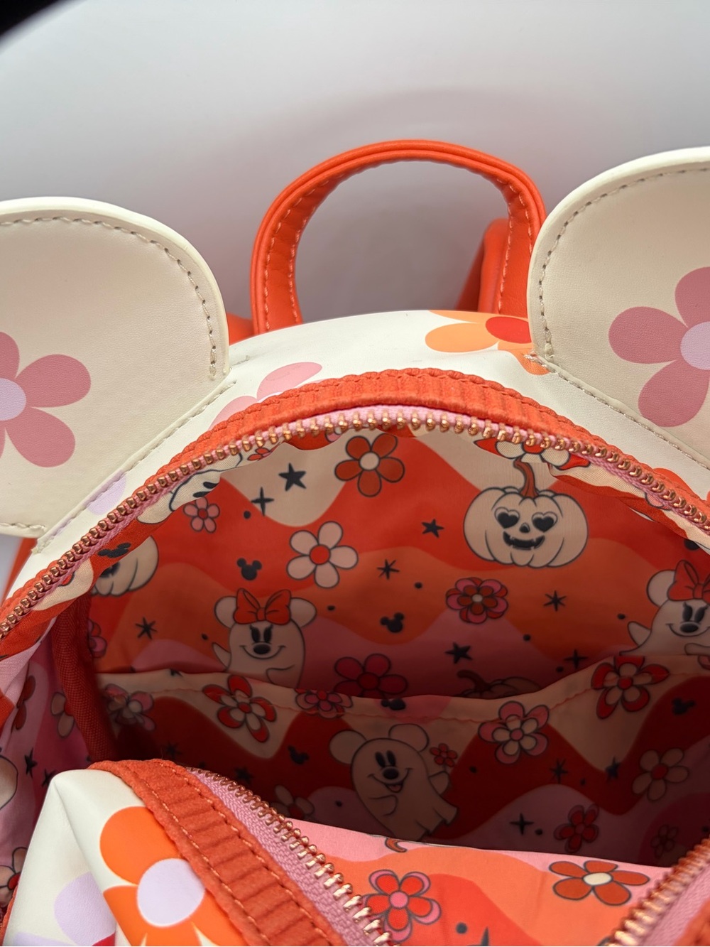 Loungefly Minnie Pumpkin Floral Light-Up Mini-Backpack- White & Orange - Picture 8 of 8